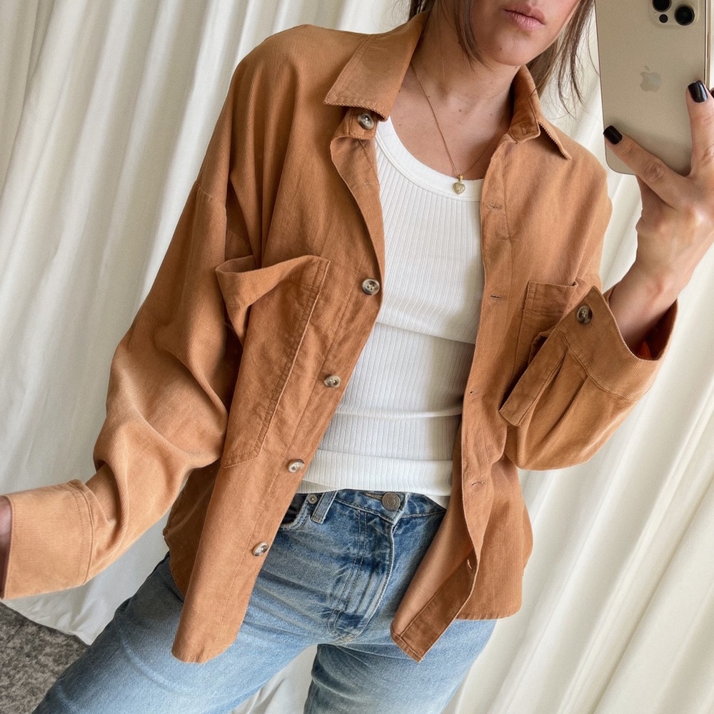 NWT ‘The Ella’ Ribbed Lightweight Shirt Jacket | Medium | Camel